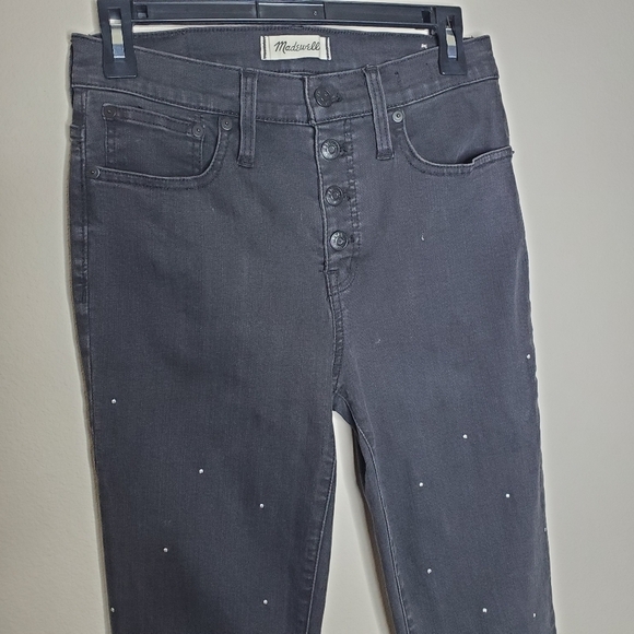 Madewell Black Scattered Metallic Dot High Rise Cali Demi Boot Cut Flare Jeans - Picture 6 of 15